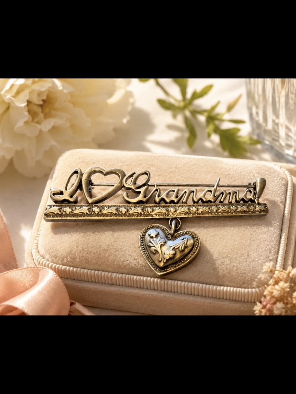 JJ Silver  Heart Grandma Brooch